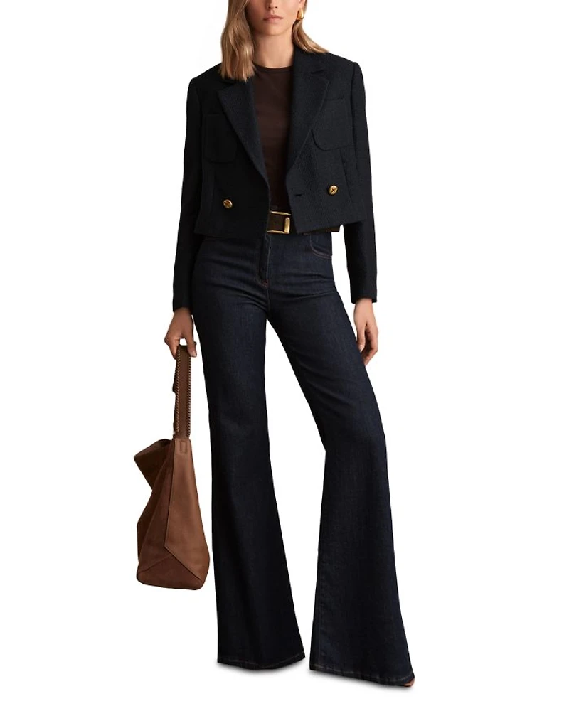 Mia Cropped Double Breasted Textured Blazer Navy
