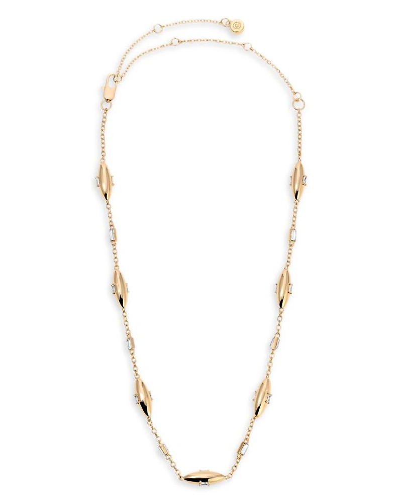 Baguette Crystal Oval Dome Chain Necklace, 12.5"-17.5"