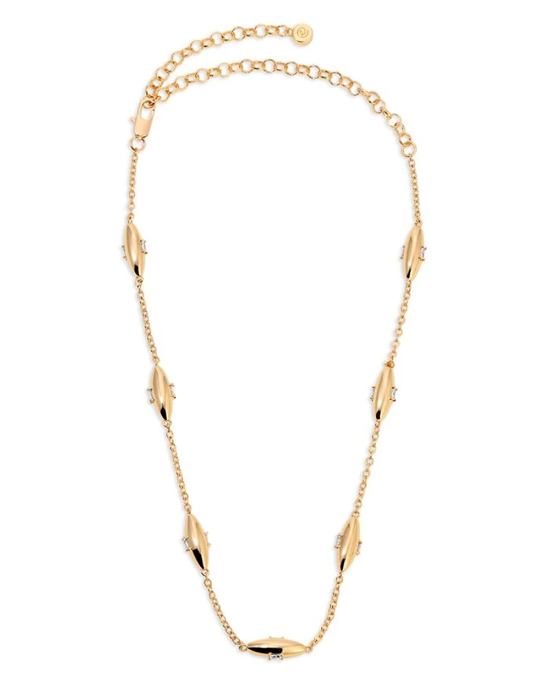 Baguette Crystal Oval Dome Simple Chain Necklace, 12"-17"