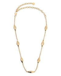 Baguette Crystal Oval Dome Simple Chain Necklace, 12"-17"