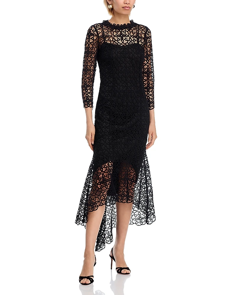 Teri Jon by Rickie Freeman Stretch Crochet Maxi Dress