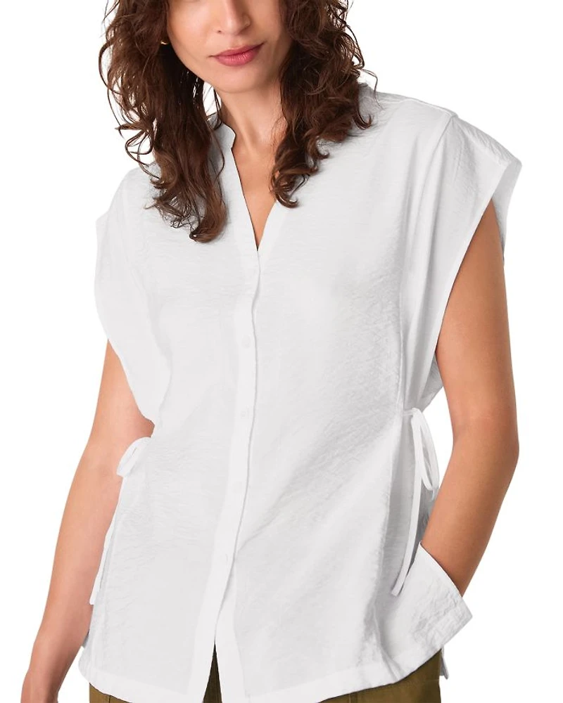 Button Down Tie Side Blouse