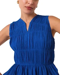 Shirred V Neck Midi Dress