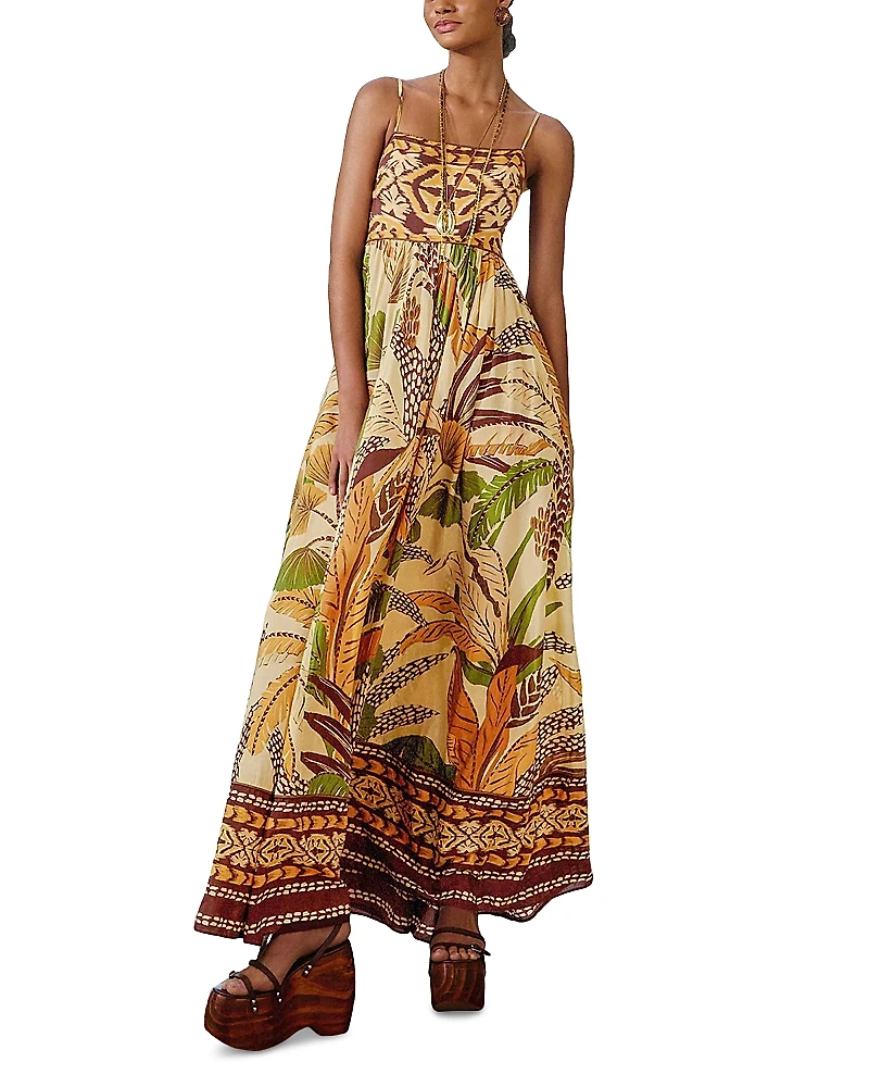 Farm Rio Foliage Sketch Sand Maxi Dress