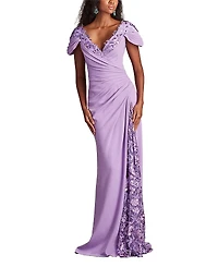 Tadashi Shoji Sunas Draped Crepe and Sequin Embroidered Gown