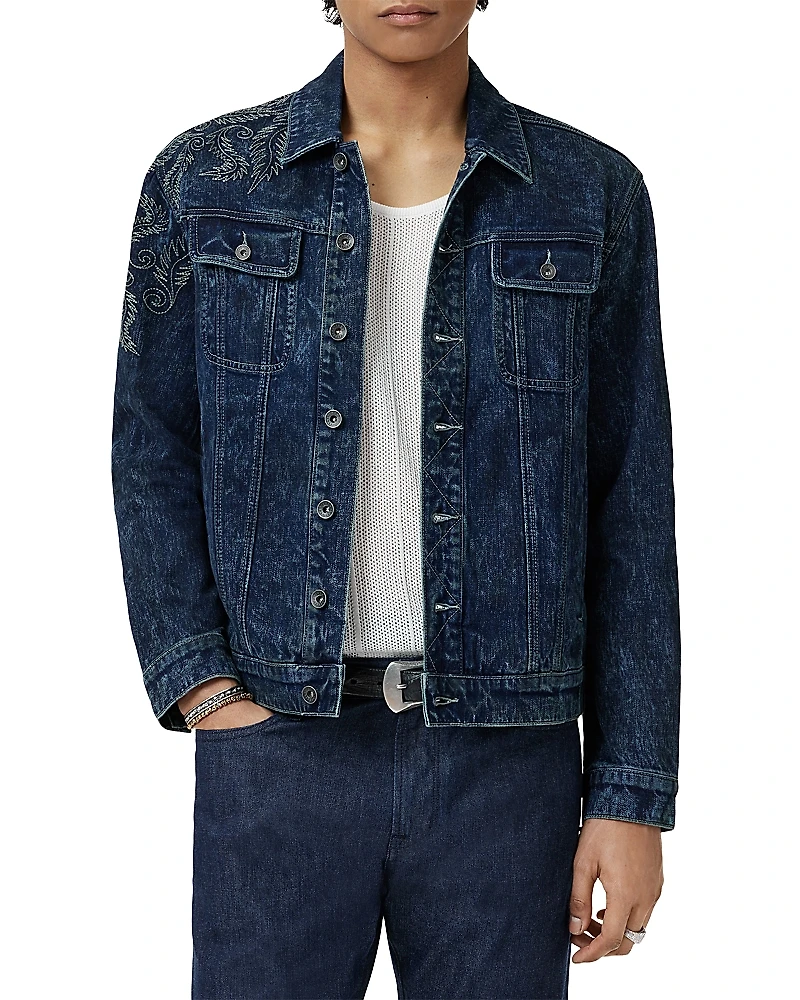 John Varvatos Anthony Regular Fit Embroidered Denim Trucker Jacket