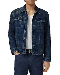 John Varvatos Anthony Regular Fit Embroidered Denim Trucker Jacket