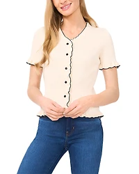 CeCe Contrast Stitch Ruffled Trim Cardigan