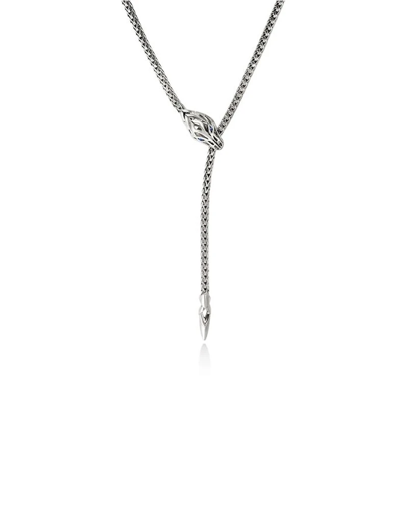 Sterling Silver Naga Blue Sapphire Dragon Lariat Necklace, 23"