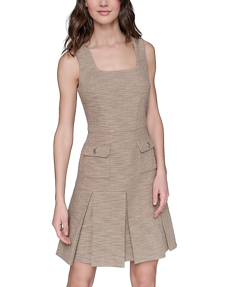 Karl Lagerfeld Paris Textured Tweed Square Neck Mini Dress