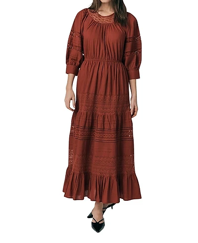 Ghost London Leoni Lace Trim Cotton Midi Dress