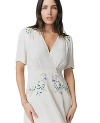 Maeve Embroidered Crepe Midi Tea Dress