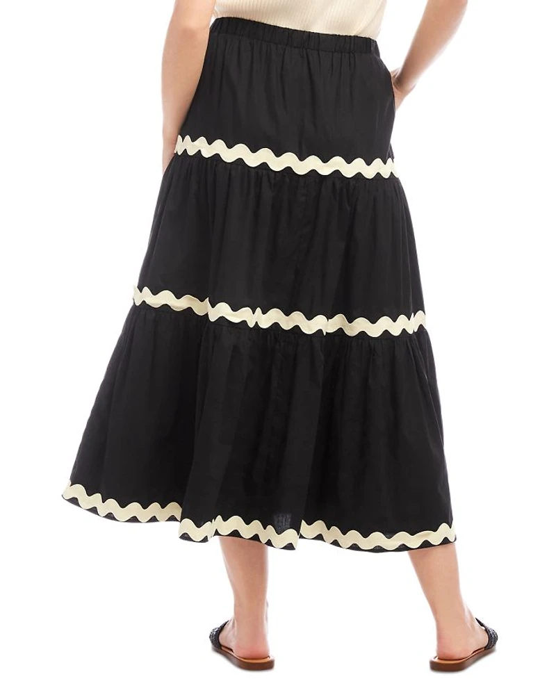 Ric Rac Trim Tiered Midi Skirt