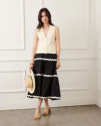 Ric Rac Trim Tiered Midi Skirt