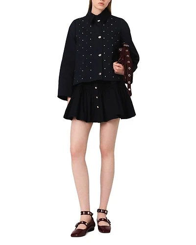 Short Velvet Collar Studded Jacket