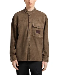 Asymmetric Mandarin Collar Regular Fit Leather Shirt