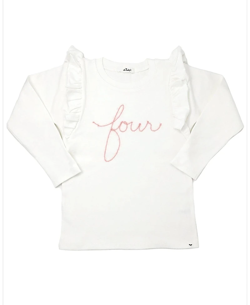 oh baby! Girls' Millie four Pink Sparkle Embroidered Tee - Little Kid