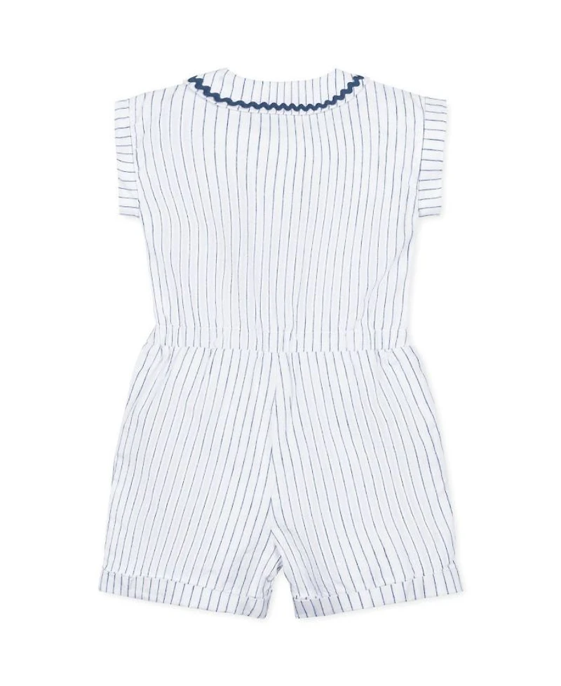Unisex Hope & Henry Girls' Linen Peter Pan Collar Button Front Romper