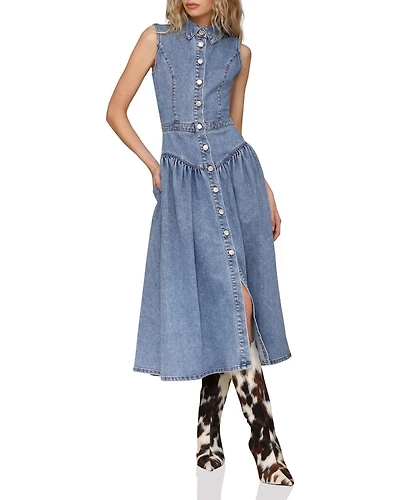 Sleeveless Snap Front Midi Dress