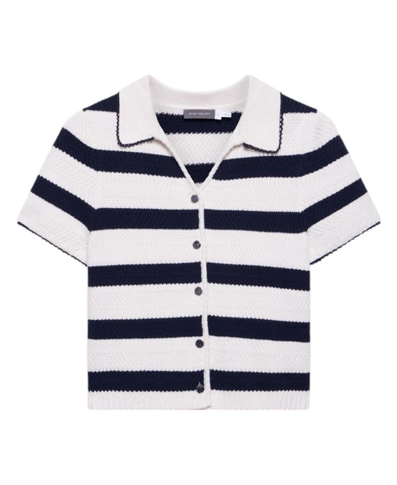 Women's Stripe Collar Knit Cardigan Top