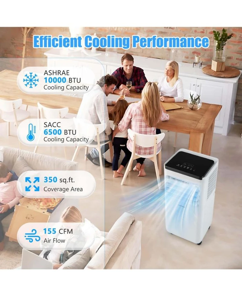 6500 BTU(10000 BTU ASHRAE) Portable Air Conditioner Cools up to 350 Sq.Ft with Fan & Dehumidifier