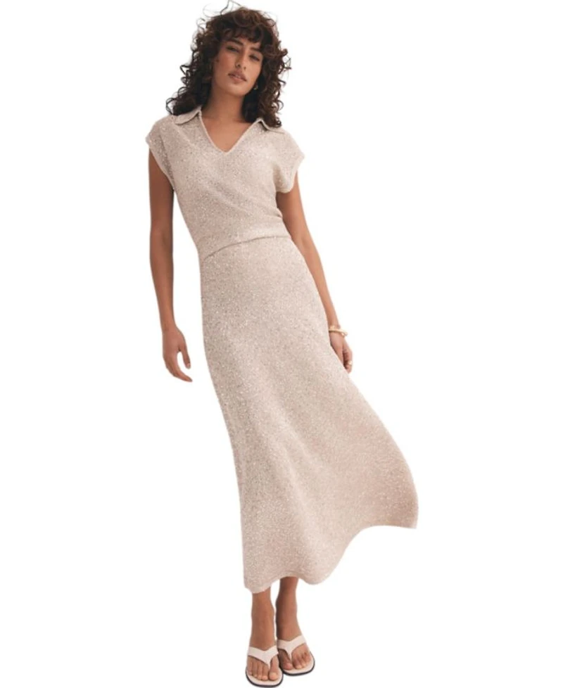 Women's Neutral Sequin Midi Dress