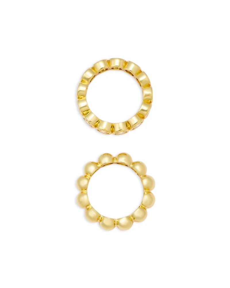 Cubic Zirconia Bezel Rings, Set of 2