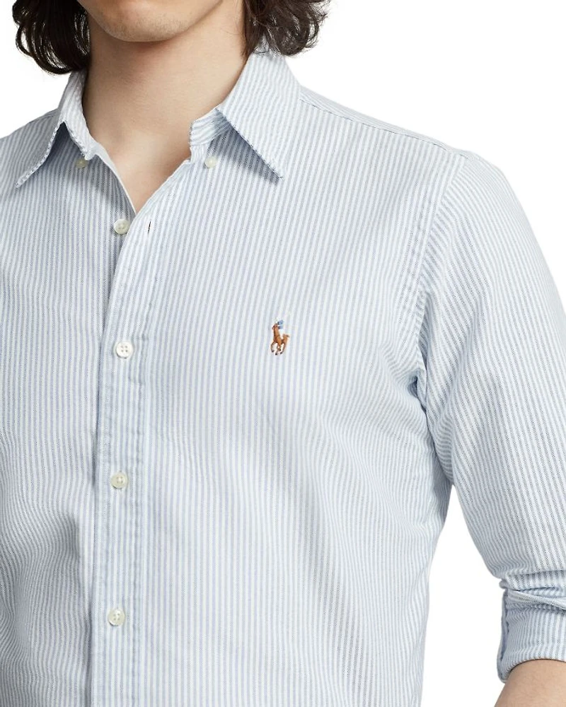 Classic Fit Long Sleeve Striped Cotton Oxford Button Down Shirt