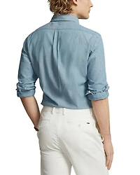 Classic Fit Long Sleeve Chambray Cotton Button Down Shirt