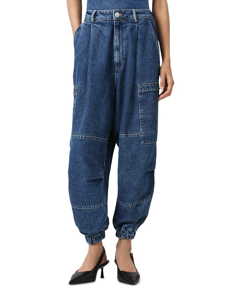 Sol Cargo High Rise Cropped Tapered Jeans Mid Indigo