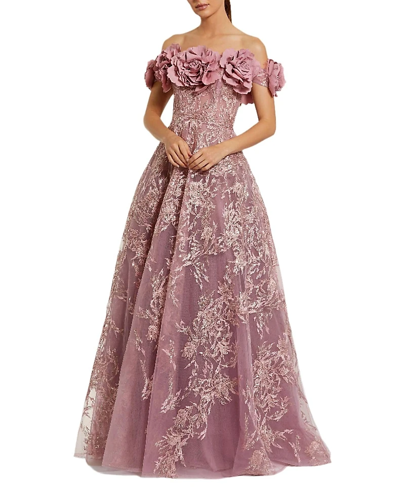 Mac Duggal Embroidered Off The Shoulder Floral A Line Gown