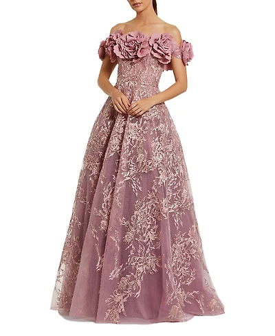 Mac Duggal Embroidered Off The Shoulder Floral A Line Gown