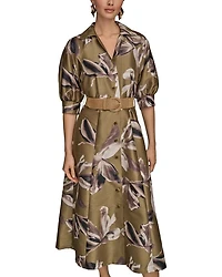 Floral A Line Belted Shirt Dress
