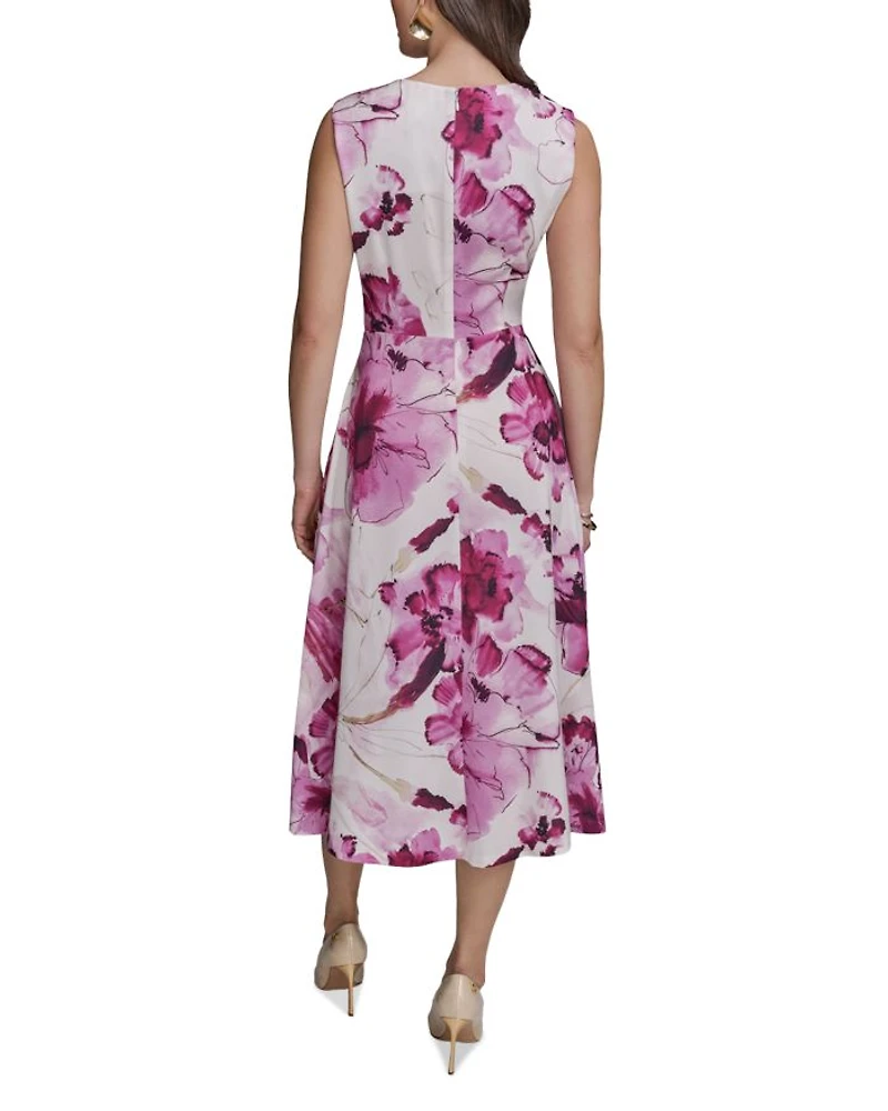 Floral Satin Gathered Waist Dress