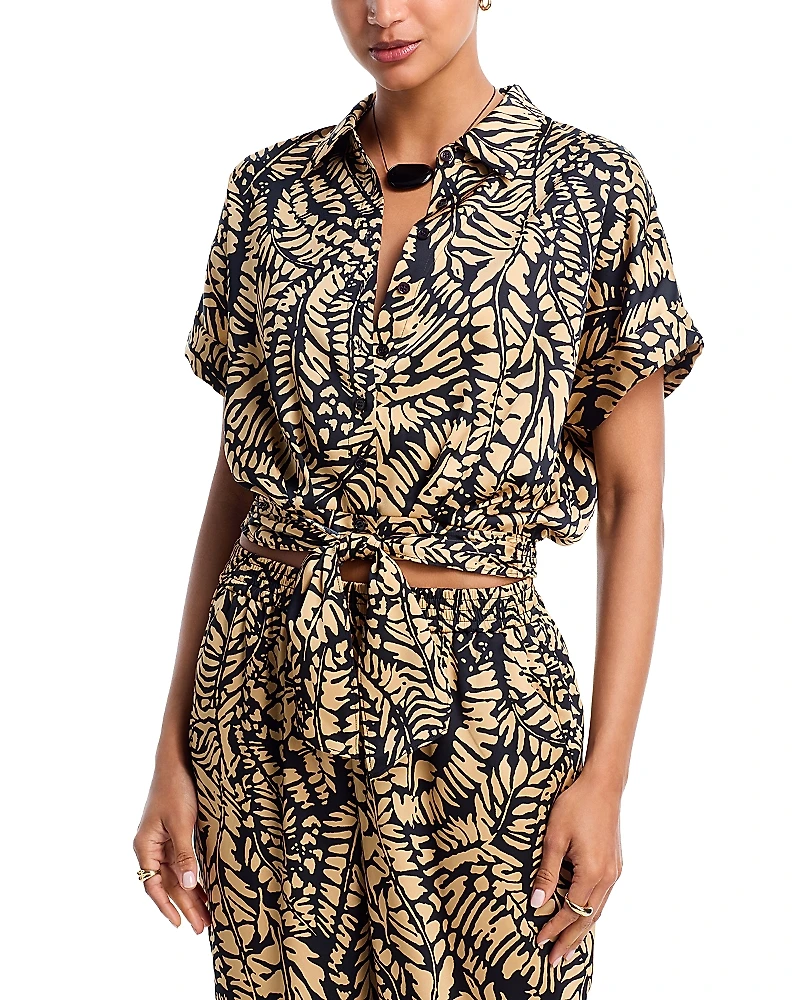 Aqua Tie Front Satin Shirt