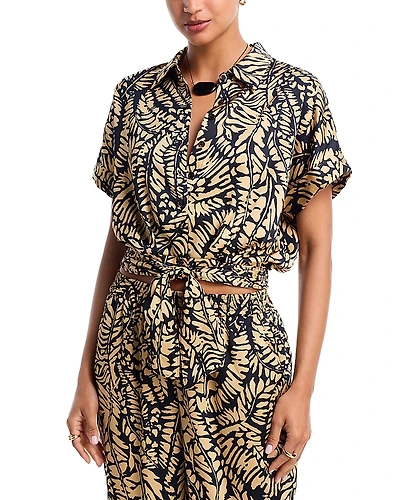 Aqua Tie Front Satin Shirt