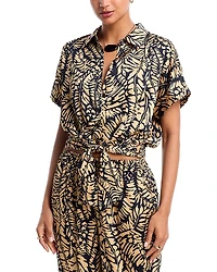 Aqua Tie Front Satin Shirt