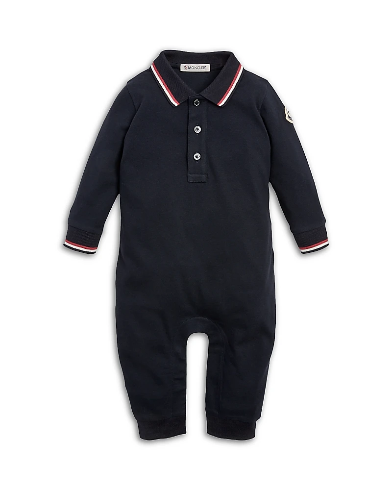 Moncler Unisex Tricolor Trimmed Cotton Piquet Romper - Baby