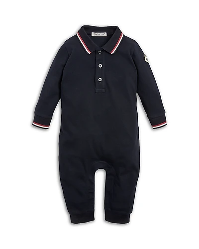 Moncler Unisex Tricolor Trimmed Cotton Piquet Romper - Baby