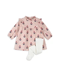Firsts by petit lem Girls' Poppy Print Brushed Twill Dress & Footed Tights Set - Baby