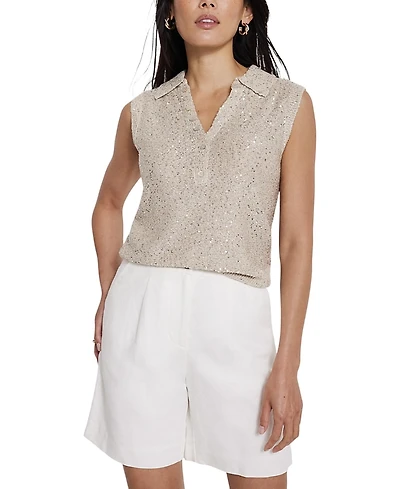 Mint Velvet Women's Sequin Polo Top