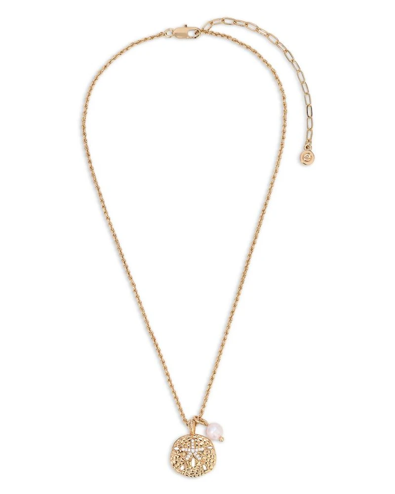 Pavé Sand Dollar & Cultured Freshwater Pearl Pendant Necklace, 15"-18"