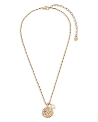 Pavé Sand Dollar & Cultured Freshwater Pearl Pendant Necklace, 15"-18"