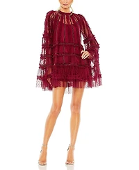 Mac Duggal High Neck Ruffle Bell Sleeve Trapeze Dress