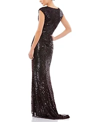 Cap Sleeve Sequined Evening Gown