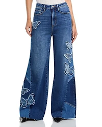 Driftwood Butterfly Patchwork Wide Leg Jeans