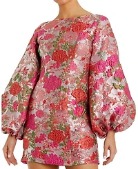Brocade Balloon Sleeve Fitted Mini Dress
