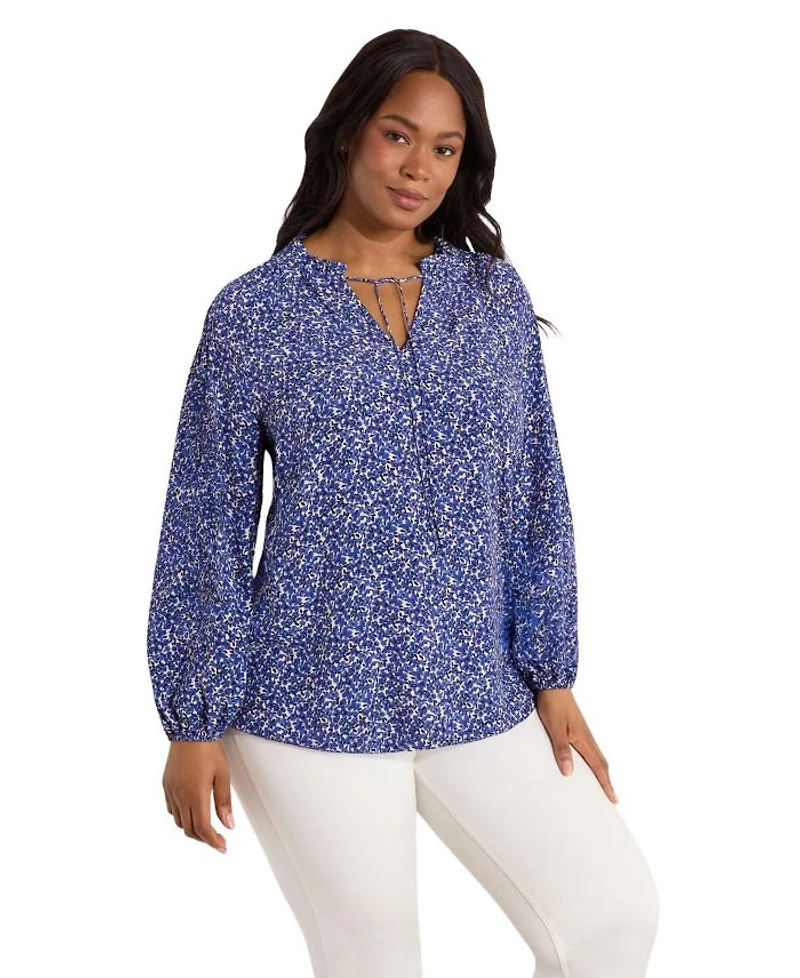 Ditsy Shirred Raglan Sleeve Blouse