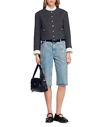Sandro Distressed Denim Bermuda Shorts
