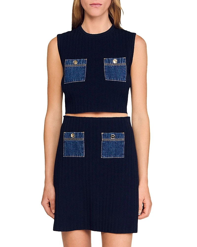Sandro Knit and Denim Top